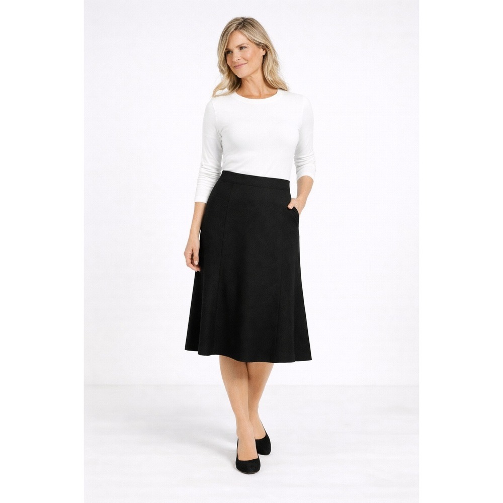 TALBOTS Wool Flannel A-Line Midi Skirt Modest Career Minimalist Black Sz 8P